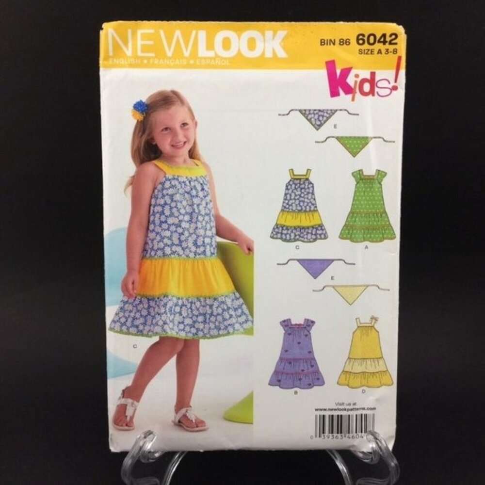 New Look 6042 Girls Childs Tiered Dress and Scarf Pattern Size A 3-8 Variations